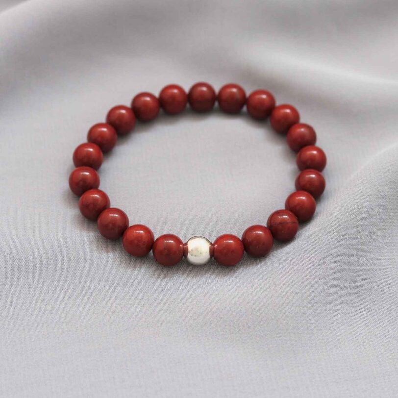 Pulsera Jaspe rojo con dije de plata 925